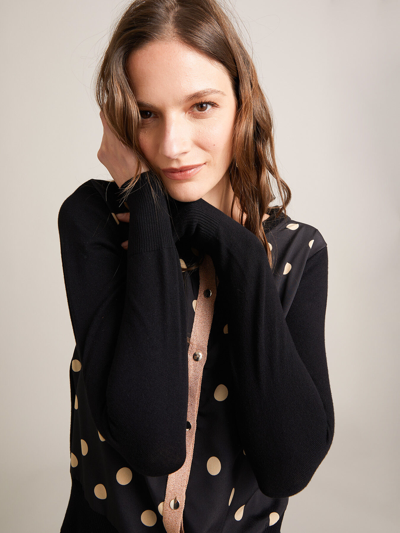 Cardigan bimaterico a pois image number 0