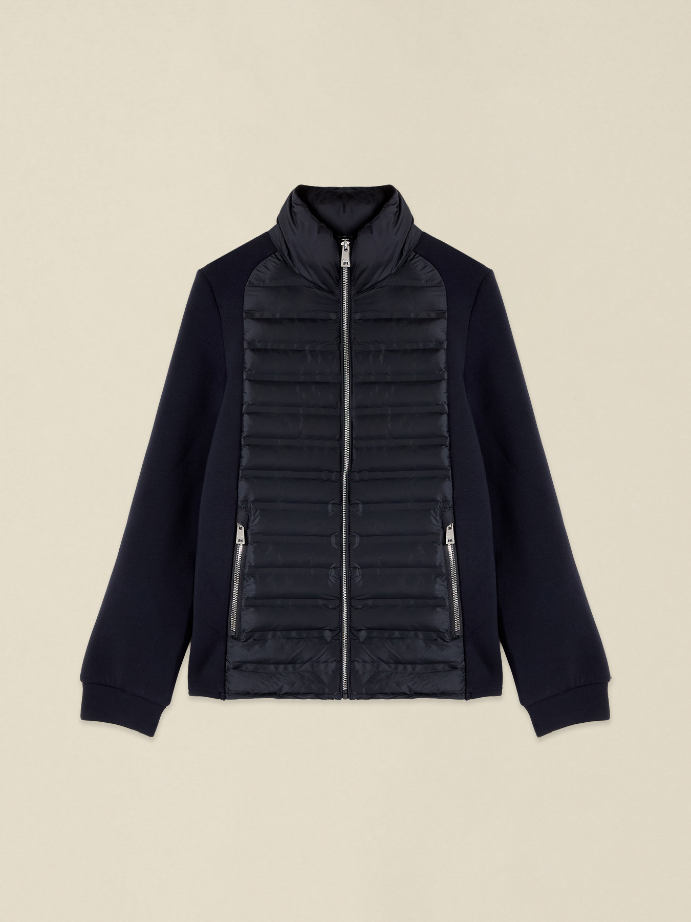 Lightweight puffer jacket with scuba fabric sleeves image number 3