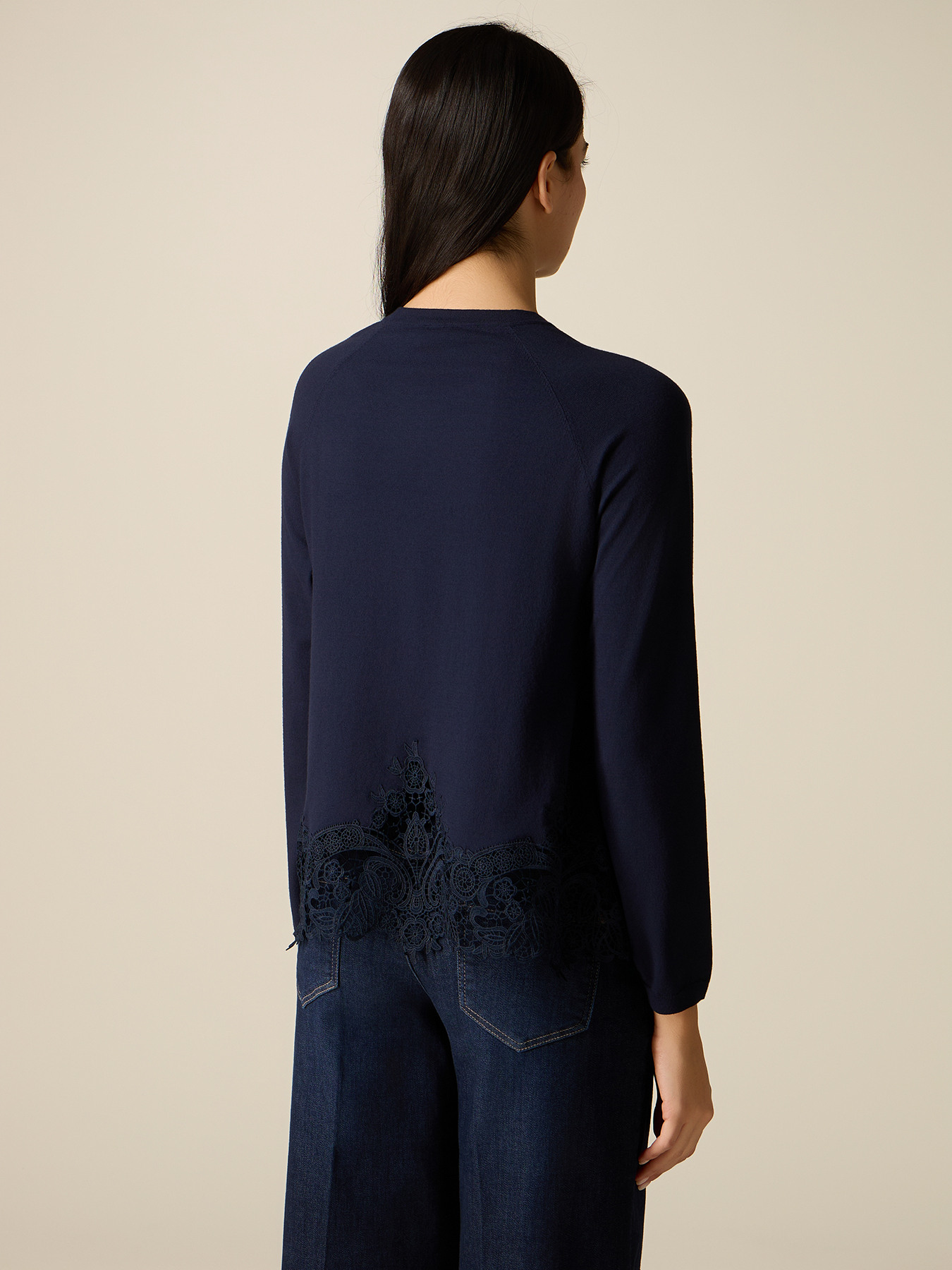 Viscose blend sweater with lace insert image number 1