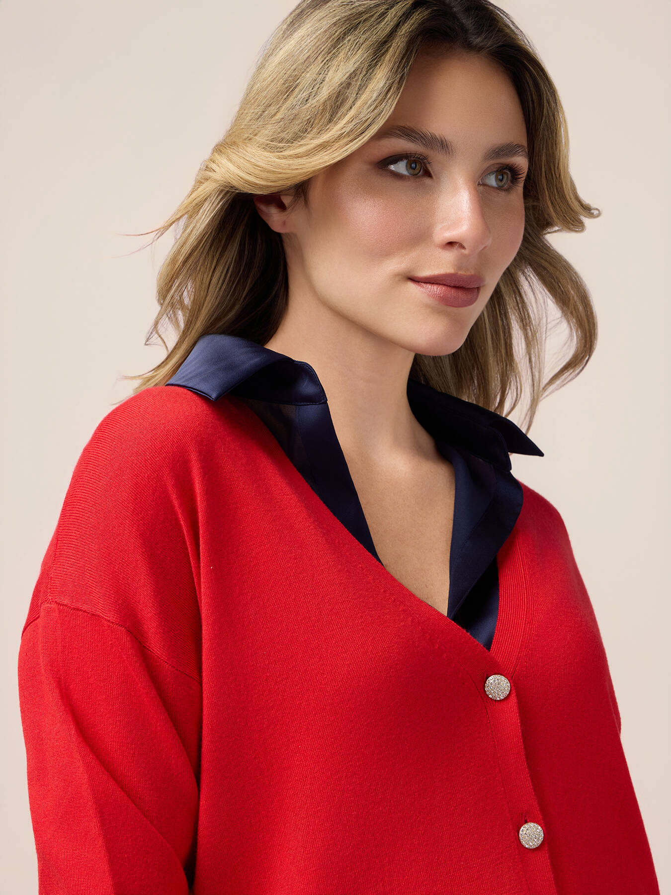 Cardigan din amestec de v&acirc;scoză cu nasturi bijuterie image number 2