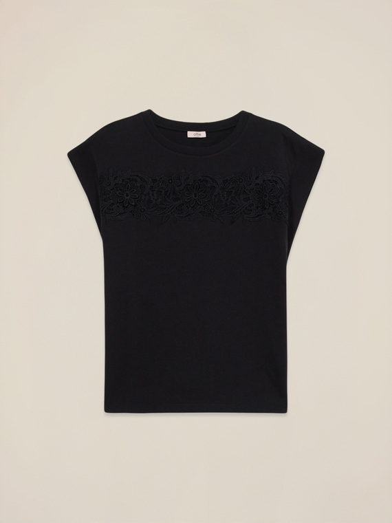 T-shirt in jersey con inserto in pizzo