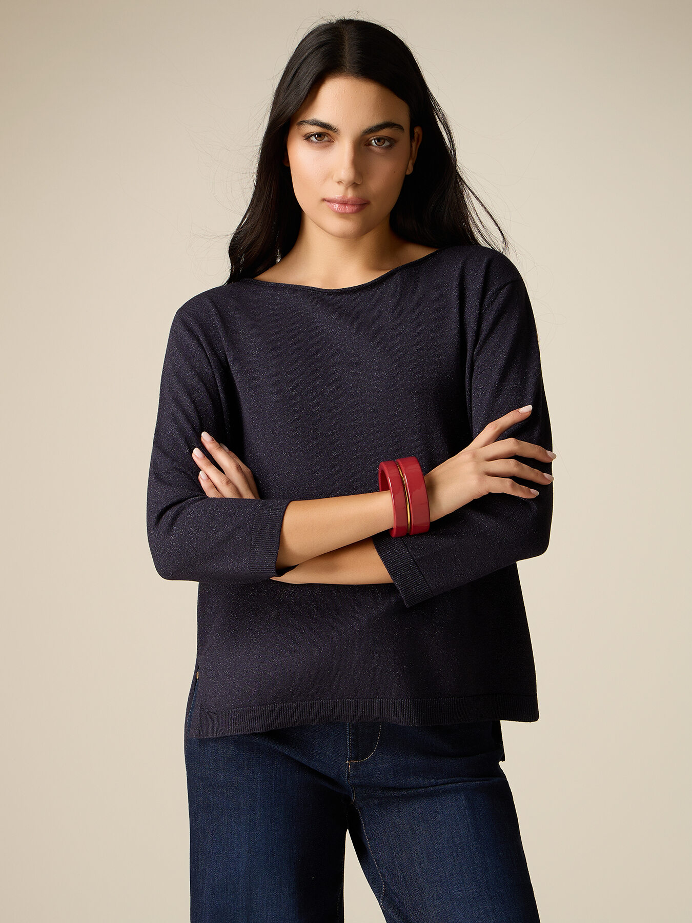Lurex sweater with boat neckline image number 0