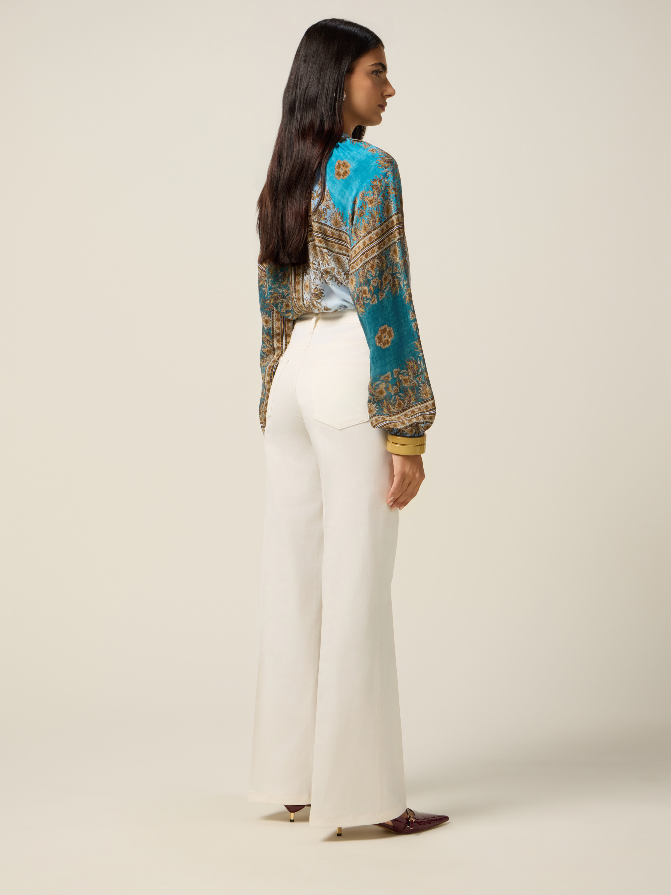 Wide leg cotton blend trousers image number 1