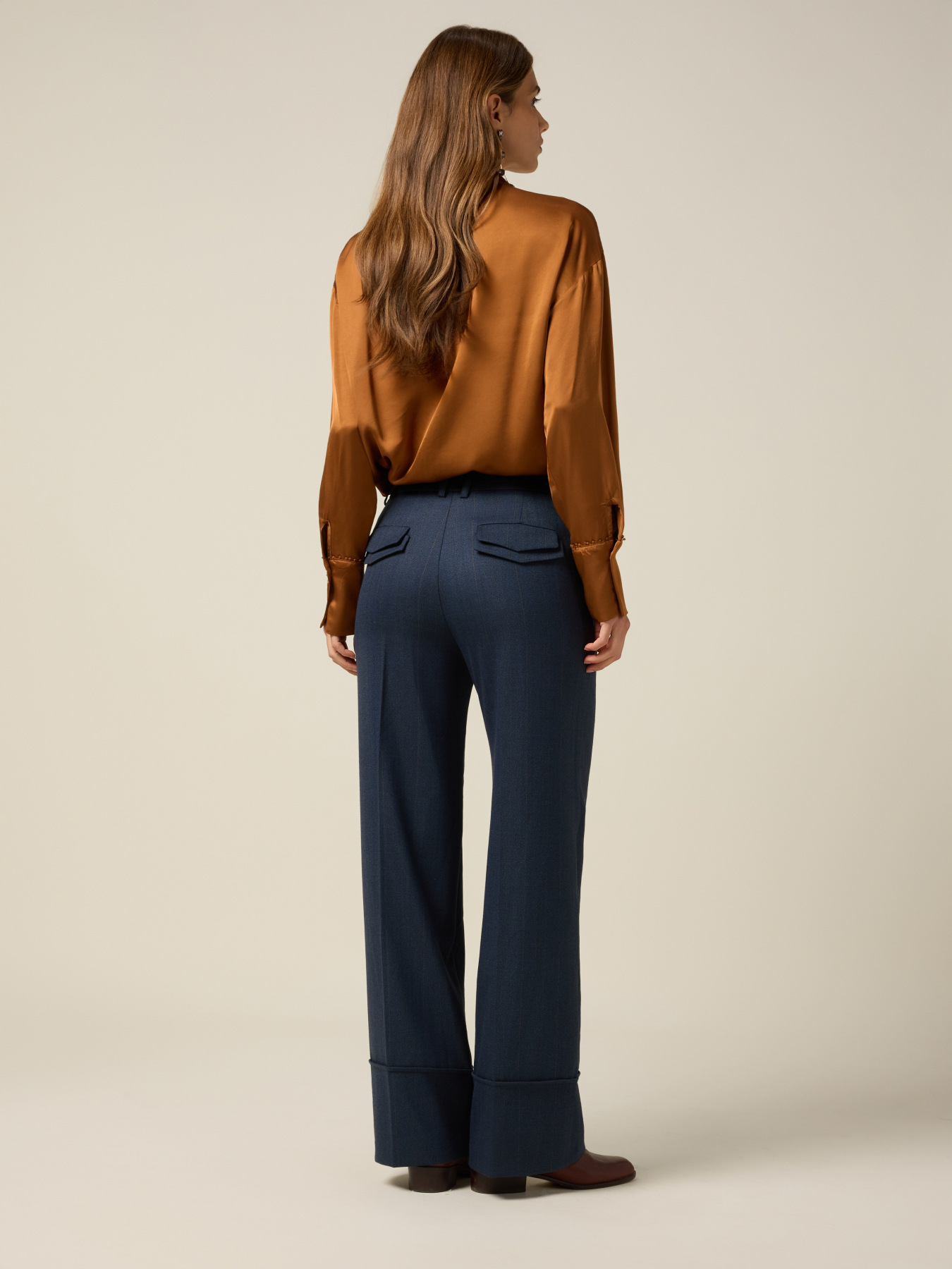 Wide leg flare pants with cuff image number 1