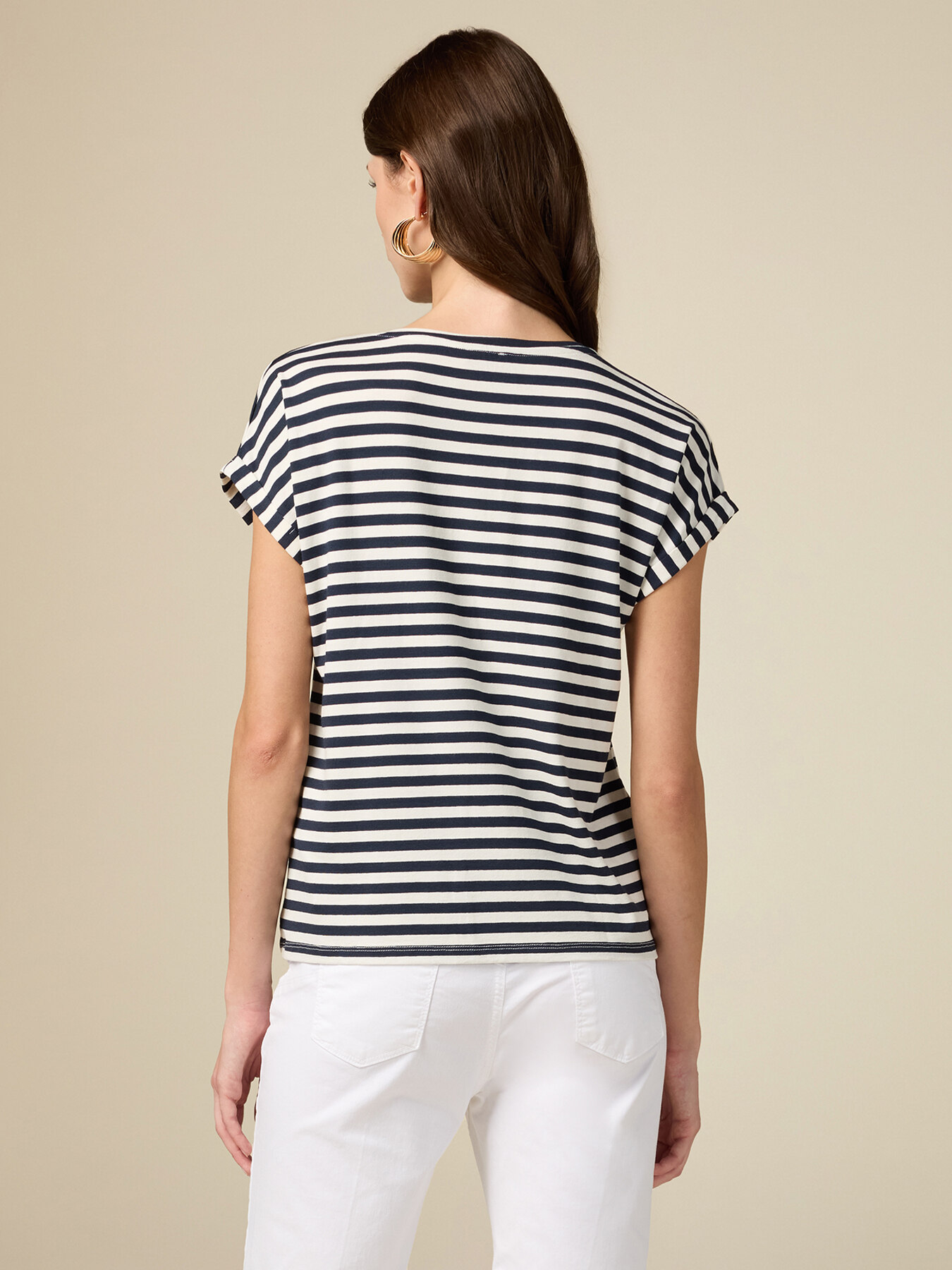 Gestreiftes T-Shirt mit Kristallen image number 1