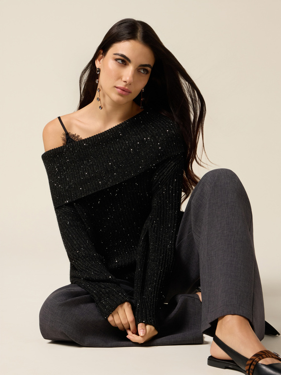 Off-shoulder sequined top