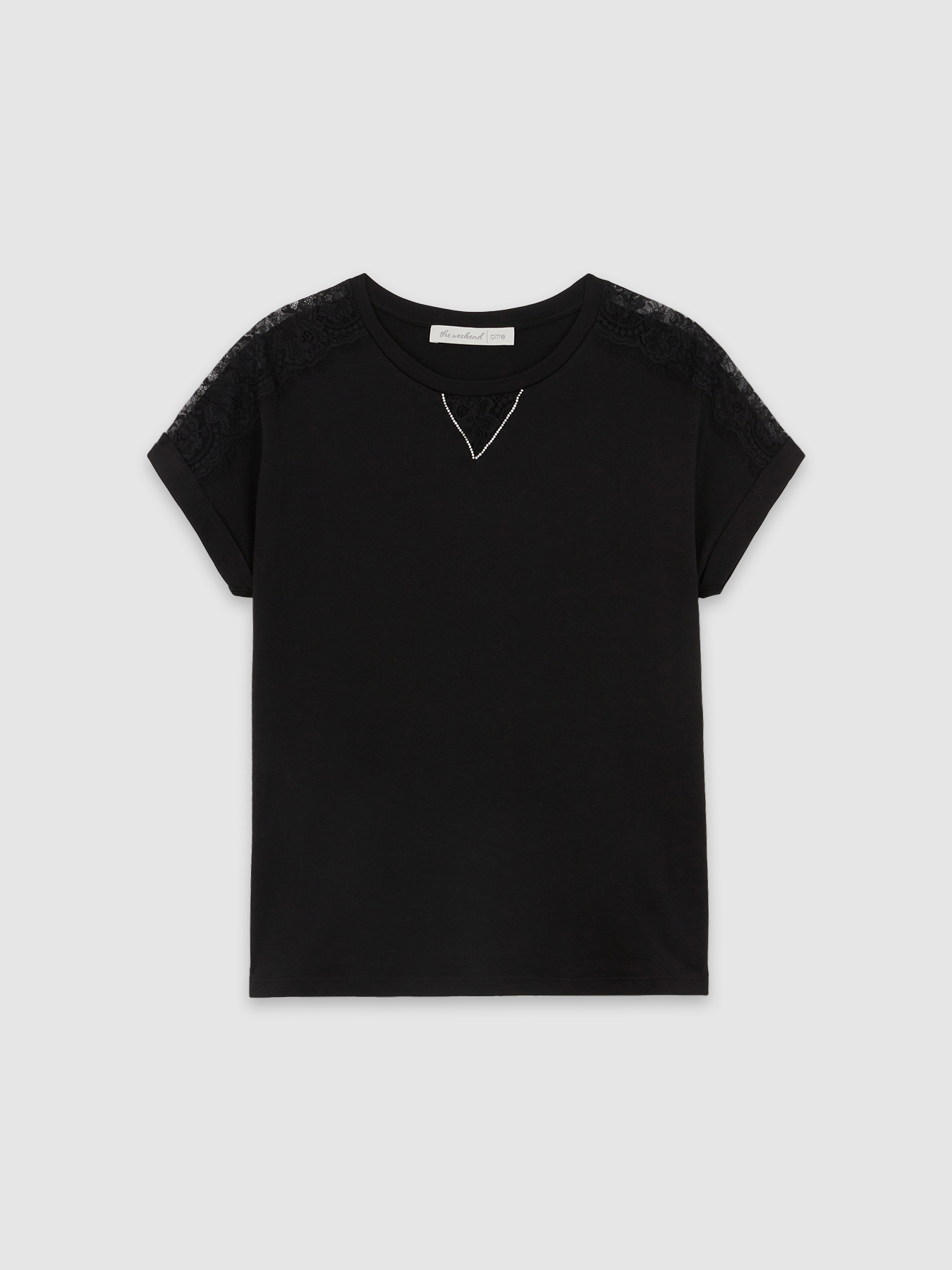 T-shirt with lace and rhinestones image number 3