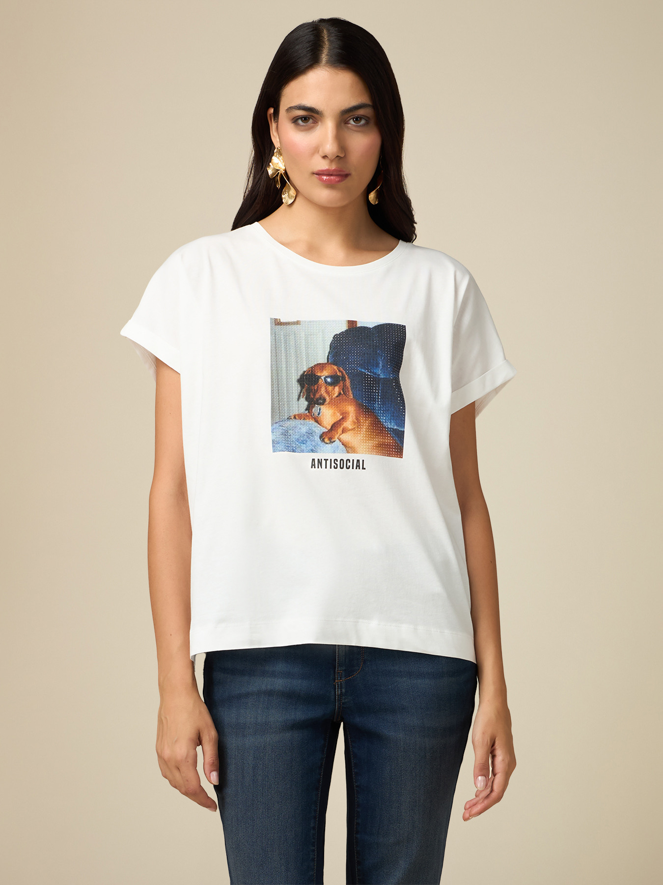 Printed T-shirt with kimono sleeves image number 0
