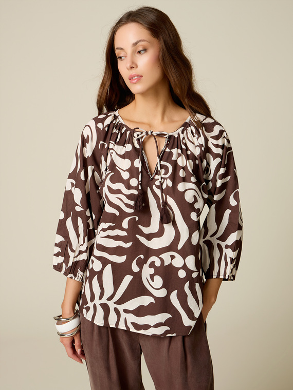 Patterned cotton muslin blouse
