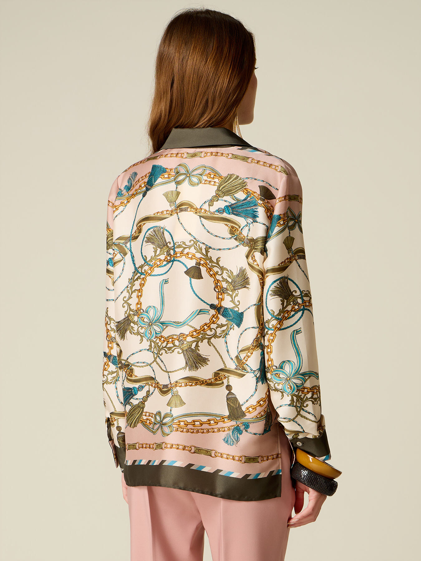 Mixed silk satin shirt with pattern image number 1