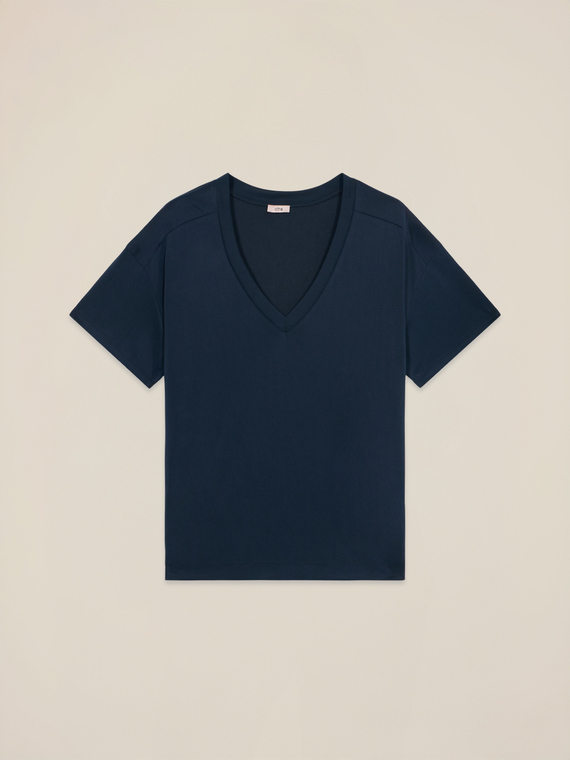 T-shirt misto modal con scollo a V