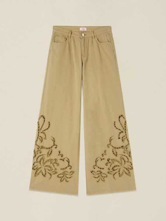 Palazzo-Hose mit durchsichtigen Stickereien