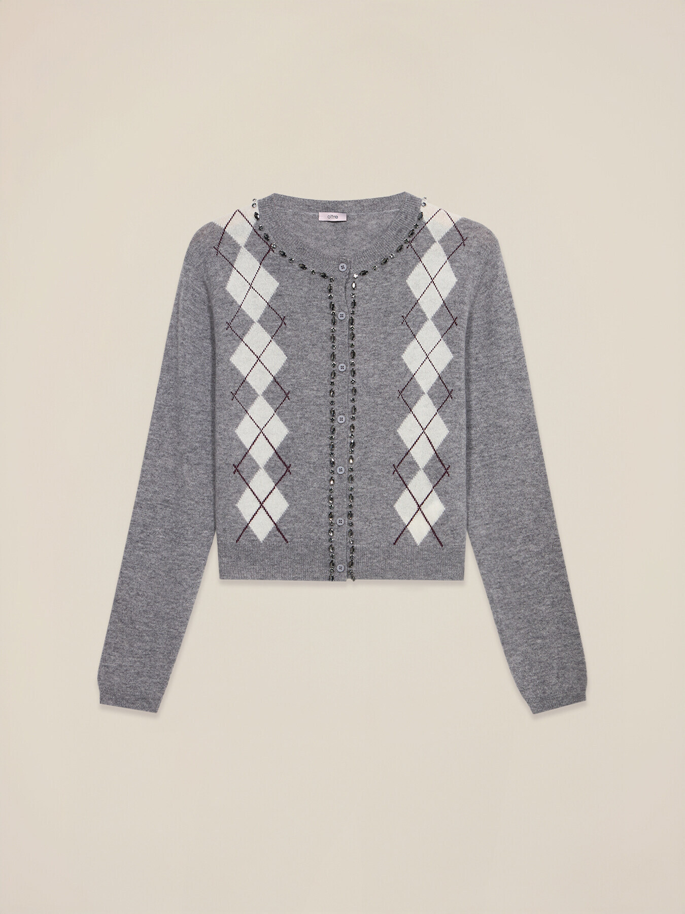 Cardigan din l&acirc;nă/caşmir cu monturi și motiv argyle image number 3