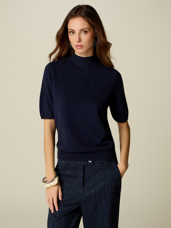 Pull col rond manches courtes en cachemire