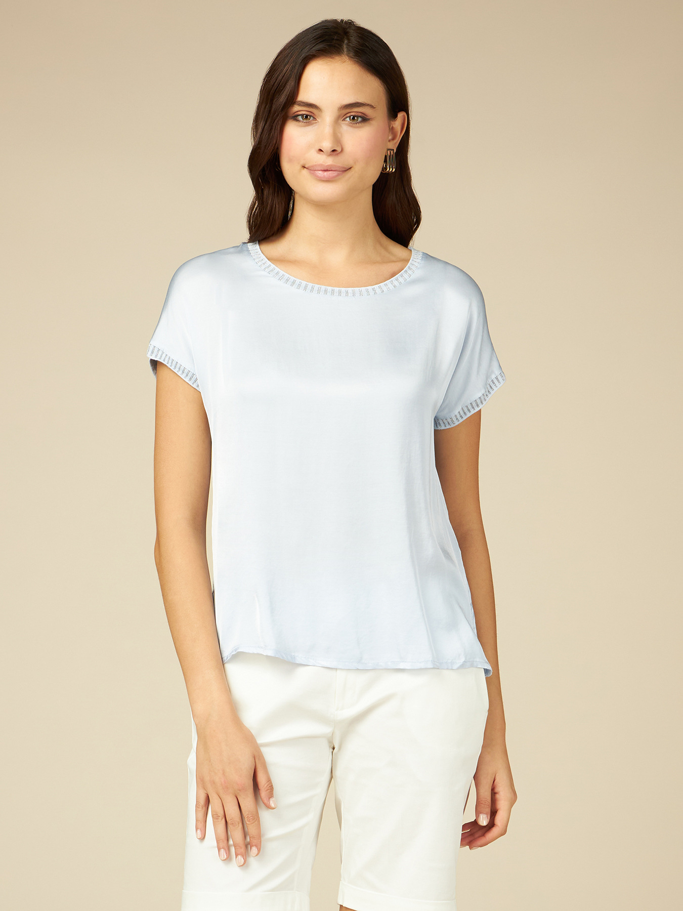 Blusa in raso con bordi a righe image number 0