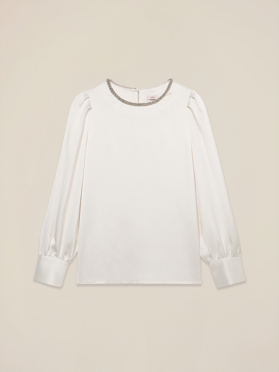 Satin blouse with jewel detail