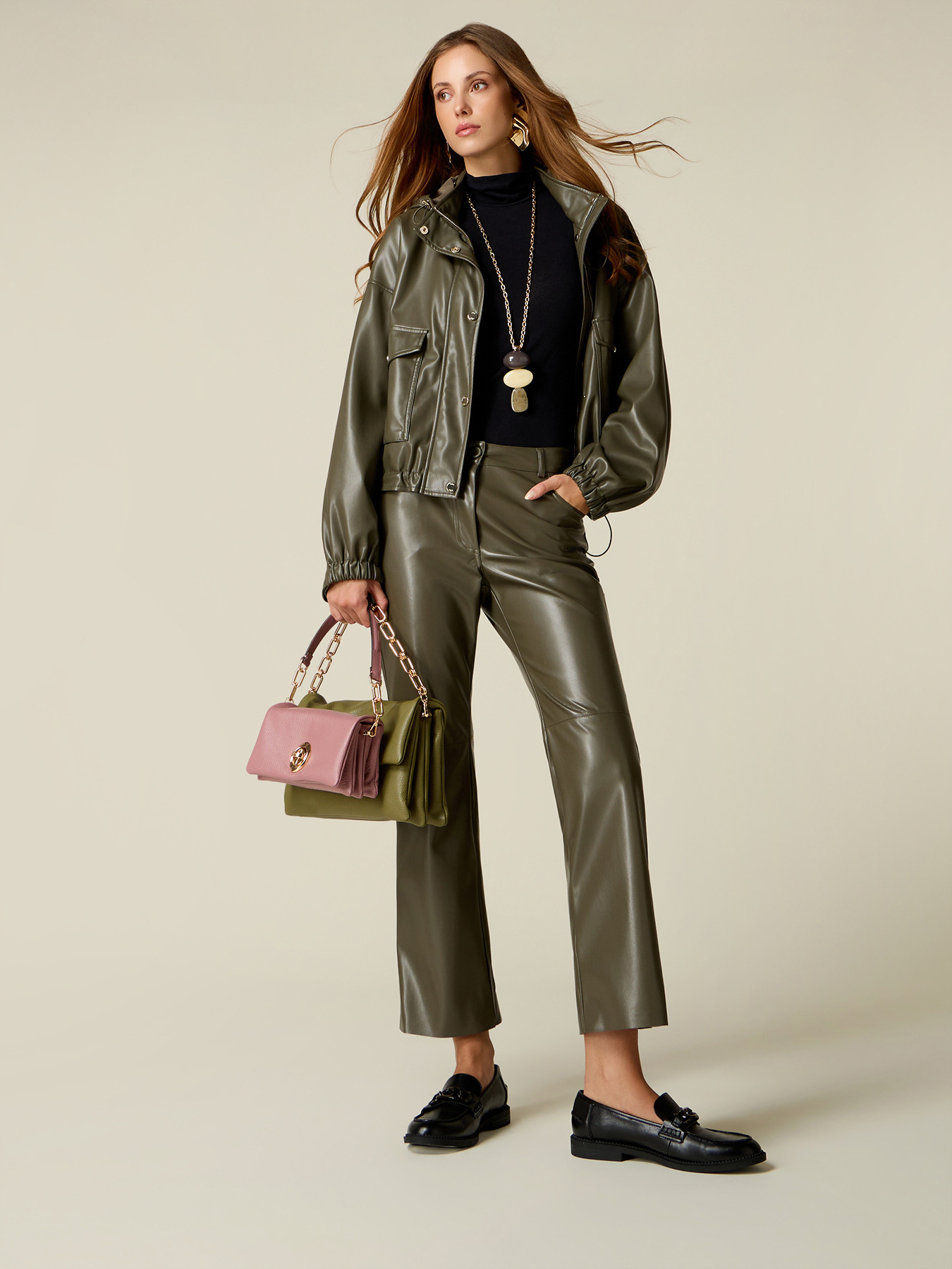 Flare trousers in coated fabric image number 0