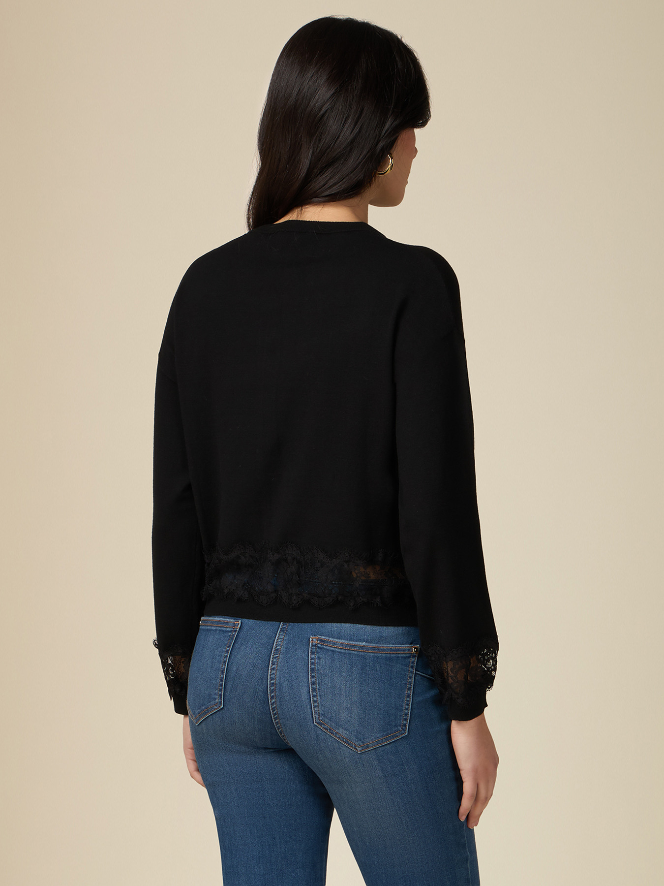 Cardigan con inserti in pizzo image number 1