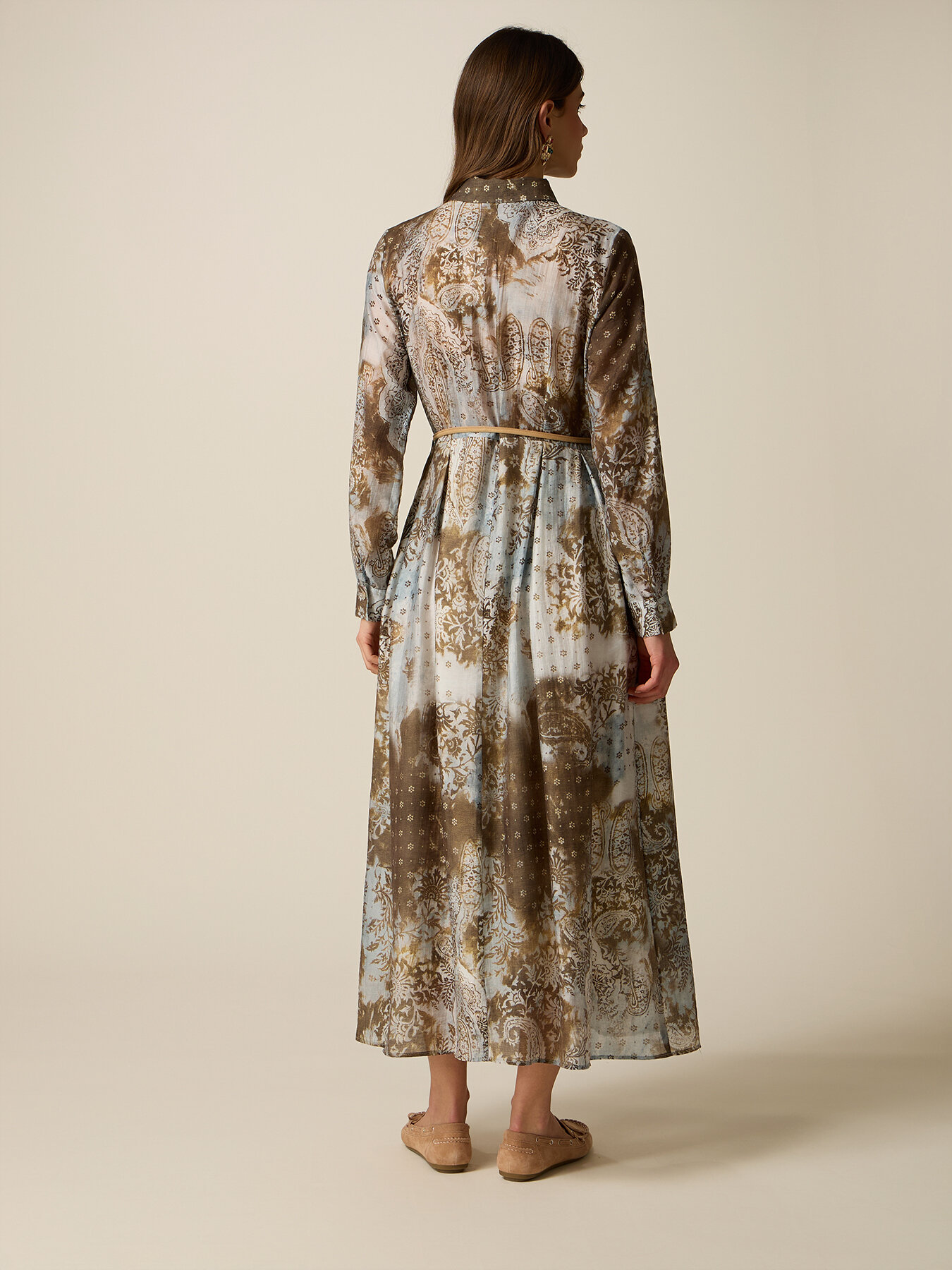 Long patterned shirt dress image number 1