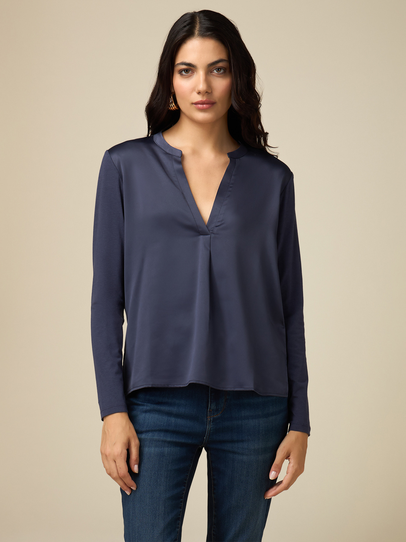 Two-material long sleeve T-shirt image number 0