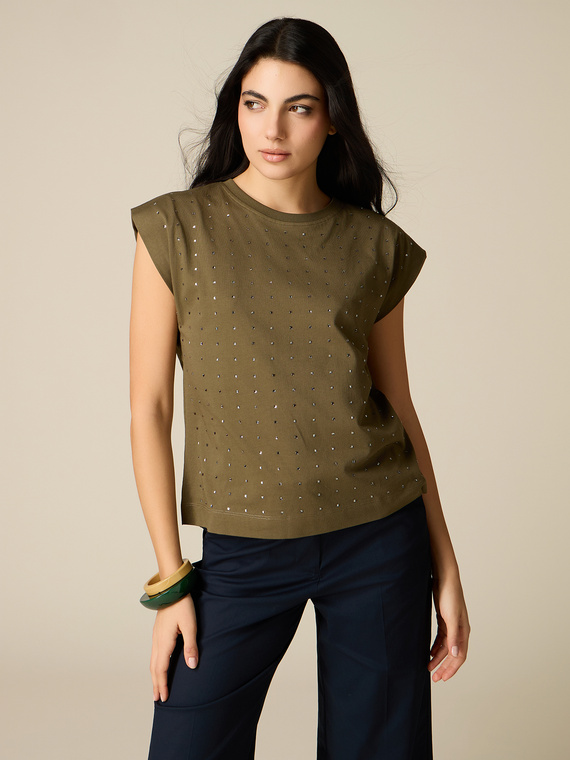 T-Shirt aus Baumwolle mit Kristallen