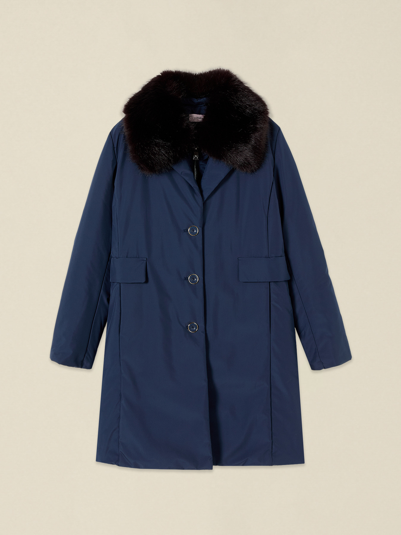 Straight nylon down jacket with trimmed collar image number 3