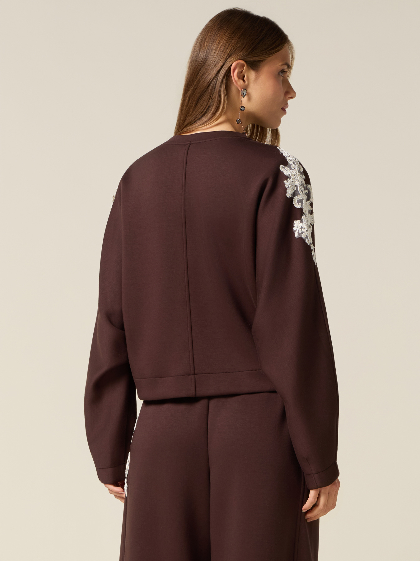Soft-Touch-Sweatshirt mit Spitzenaufn&auml;her image number 1