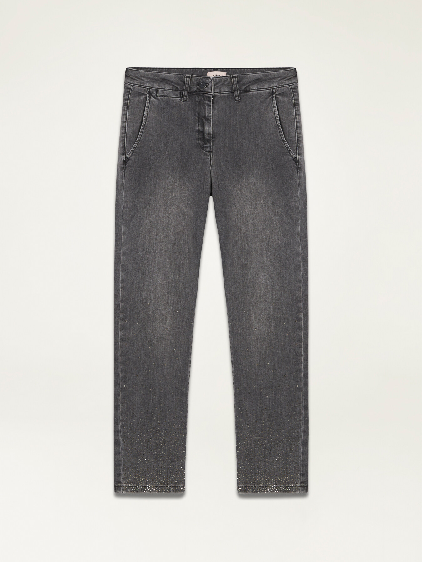 Umweltfreundliche graue Chino-Jeans mit Nieten image number 4