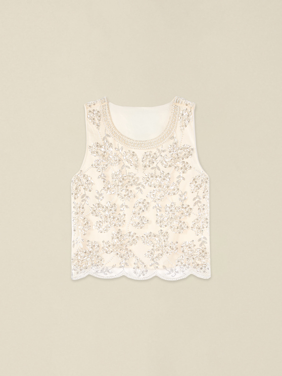 Tulle top with jewel embroidery