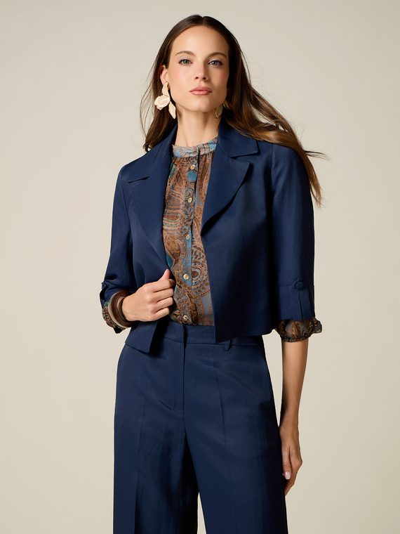 Cropped Blazer aus Leinenmischung