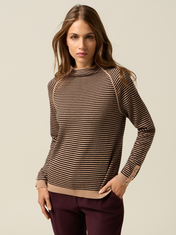 Mixed wool striped sweater with button detail
