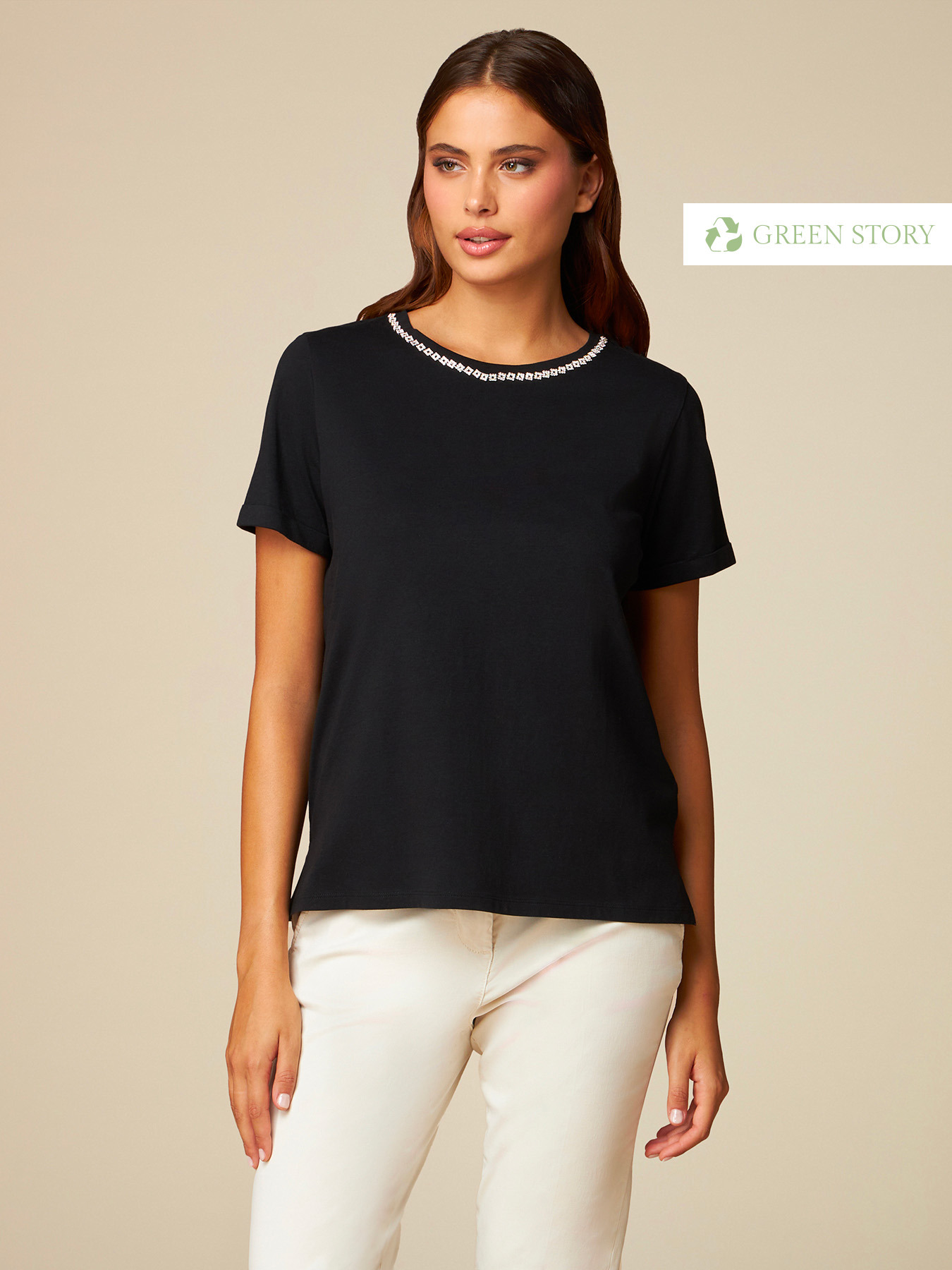 T-shirt eco-friendly con ricamo gioiello image number 0
