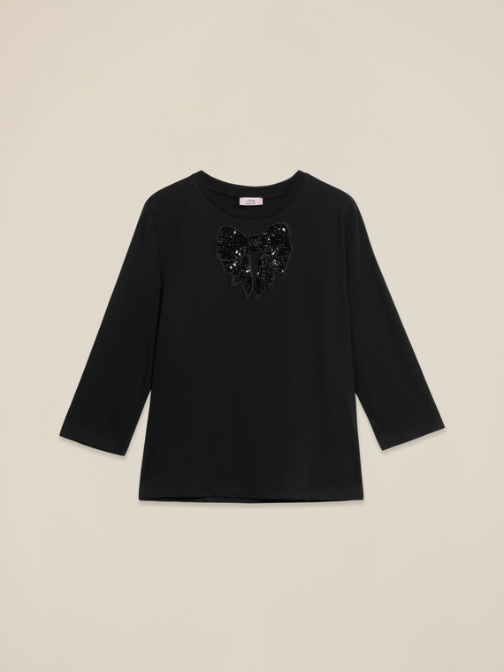 Tricou din jerseu cu aplicație din paiete