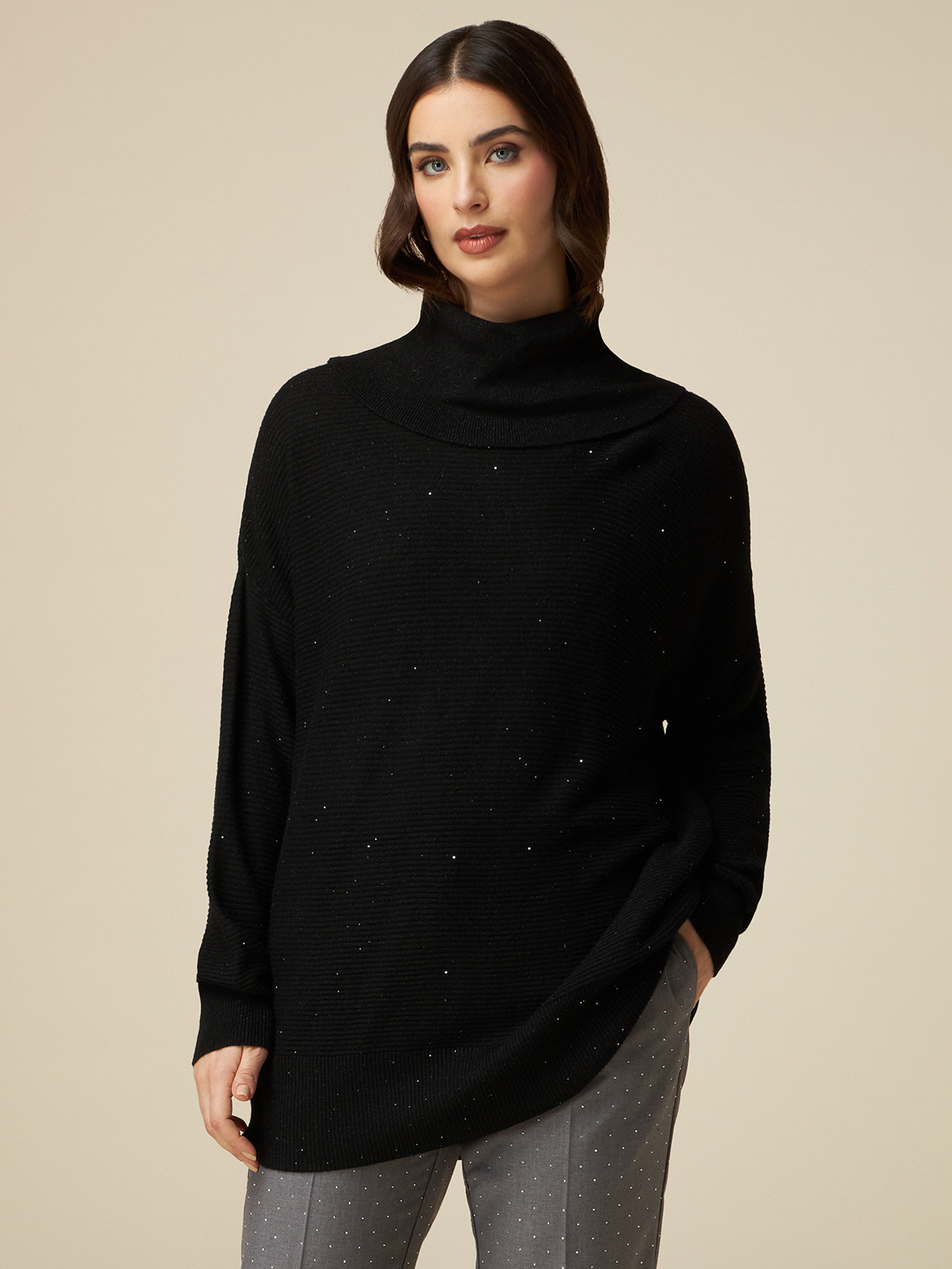 Col roul&eacute; type ottoman de laine m&eacute;lang&eacute;e image number 0