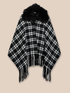 Poncho check con pelliccia sintetica image number 3