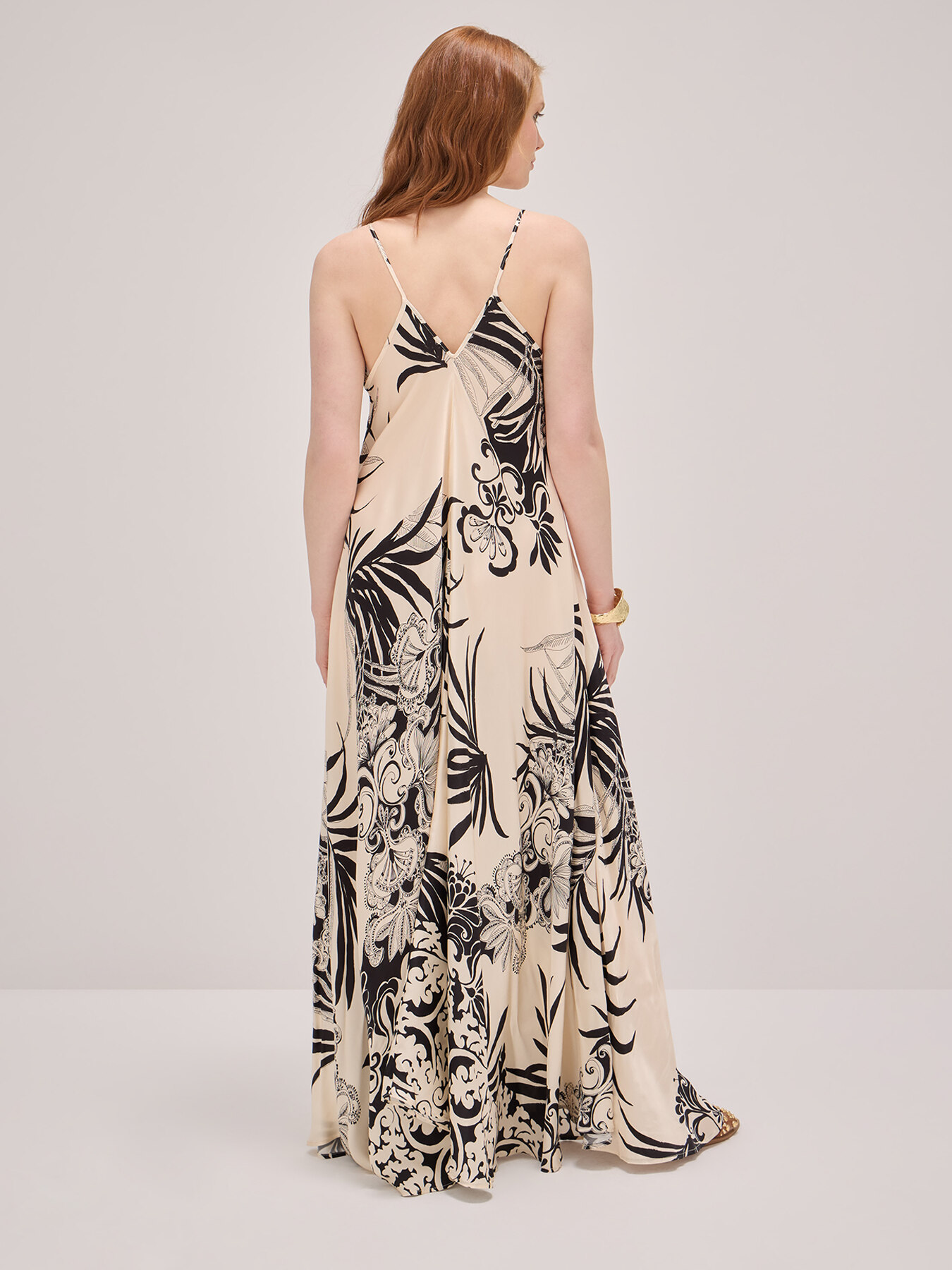 Long floral satin dress image number 1