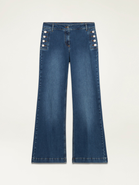 Umweltfreundliche Flared-Jeans mit Schmuck-Knöpfen
