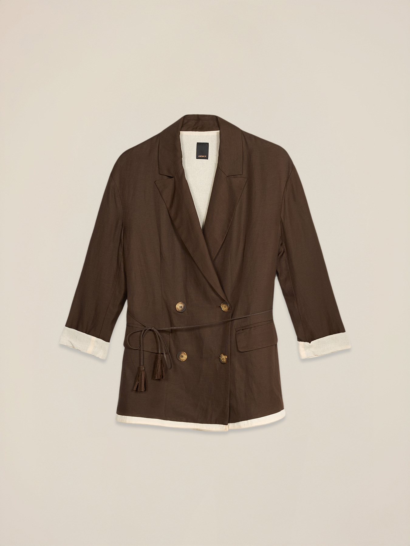 Blazer crois&eacute; en satin avec ceinture image number 4