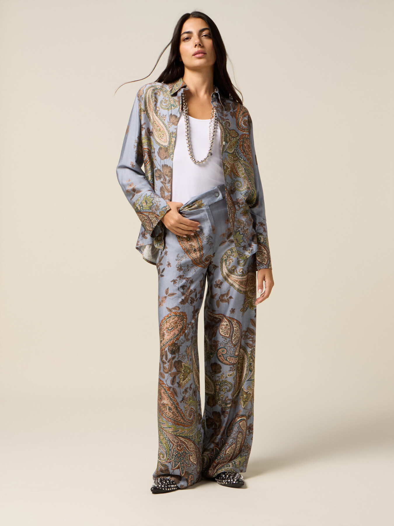 Patterned satin palazzo pants image number 0