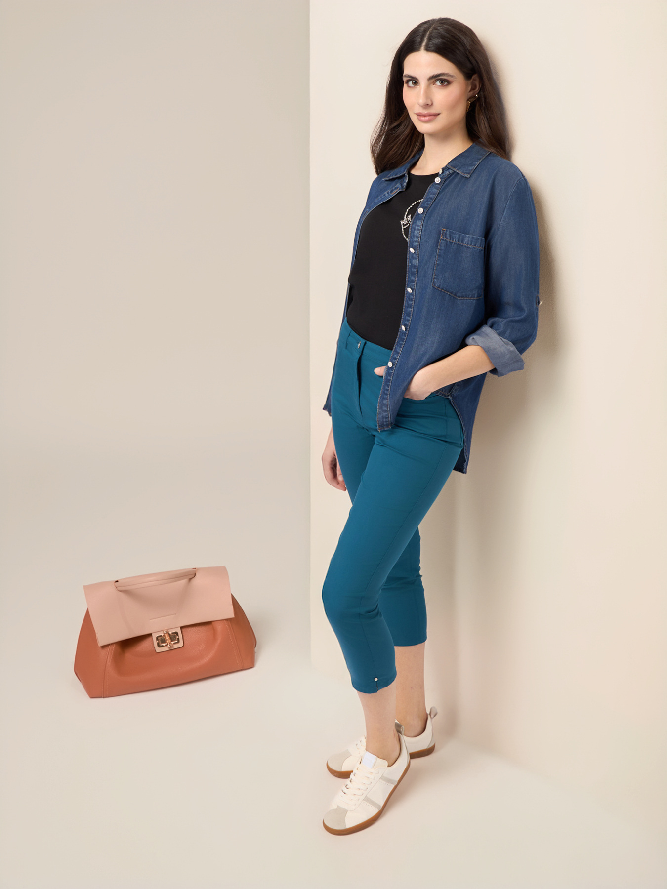 Pantaloni cropped misto cotone image number 0