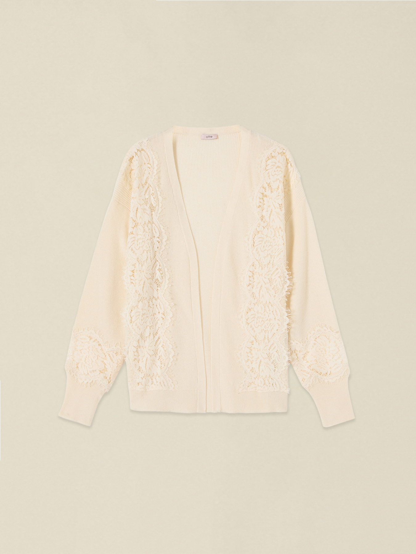 Cashmere blend cardigan with lace inserts image number 0