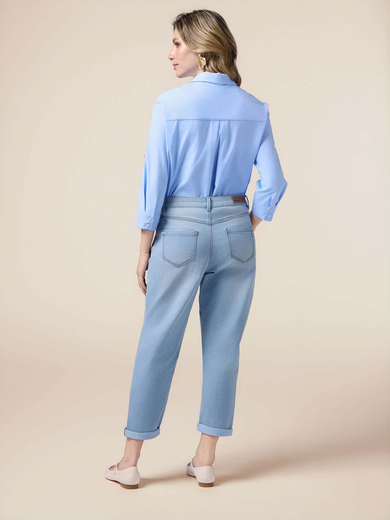 Jeans boyfit stone washed con bottoni gioiello image number 1