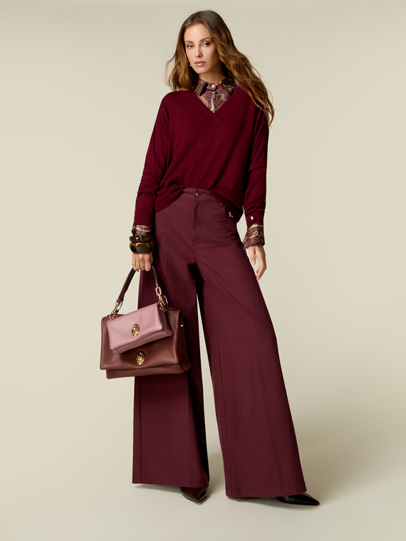 Pantaloni wide leg din twill