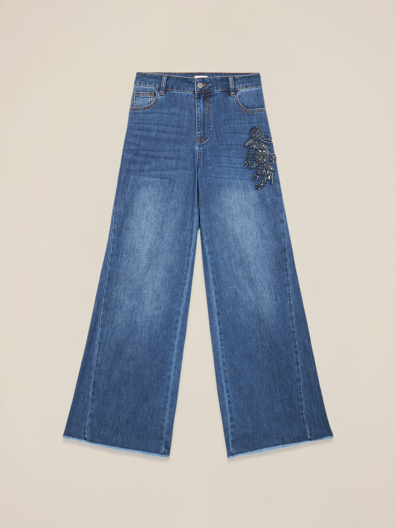 Wide-leg jeans with jewel patches image number 4
