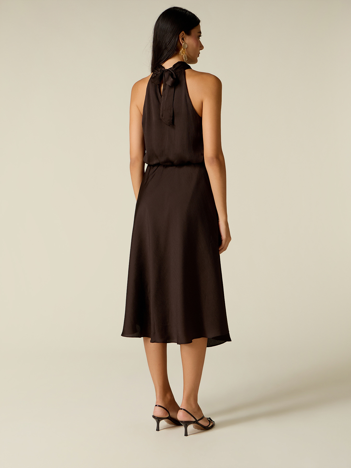 Midi halter neck satin dress image number 1