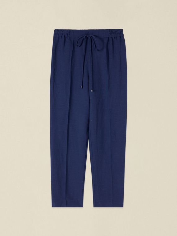 Cropped linen blend trousers