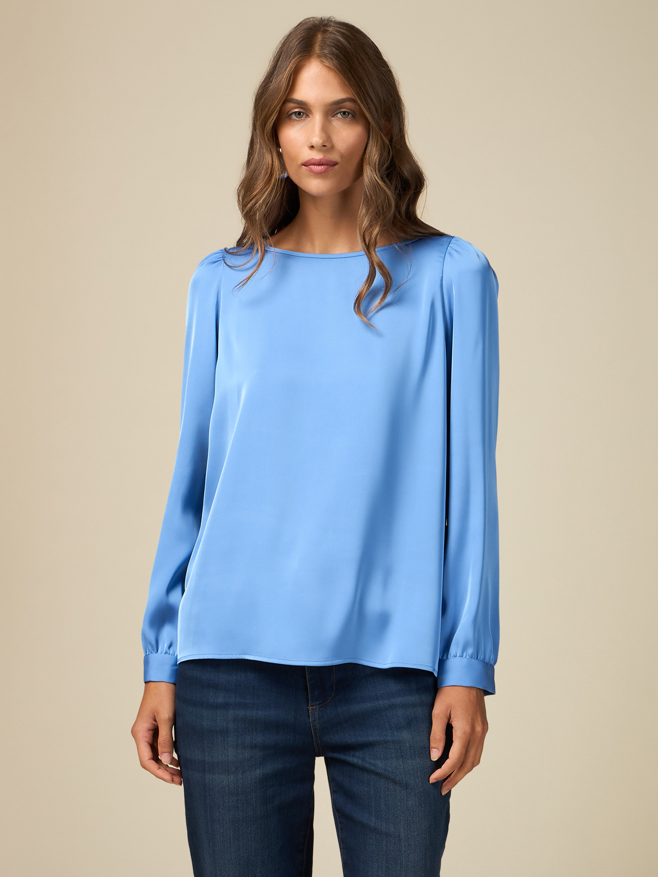 Bluse aus zwei verschiedenen Materialien mit langen &Auml;rmeln image number 0