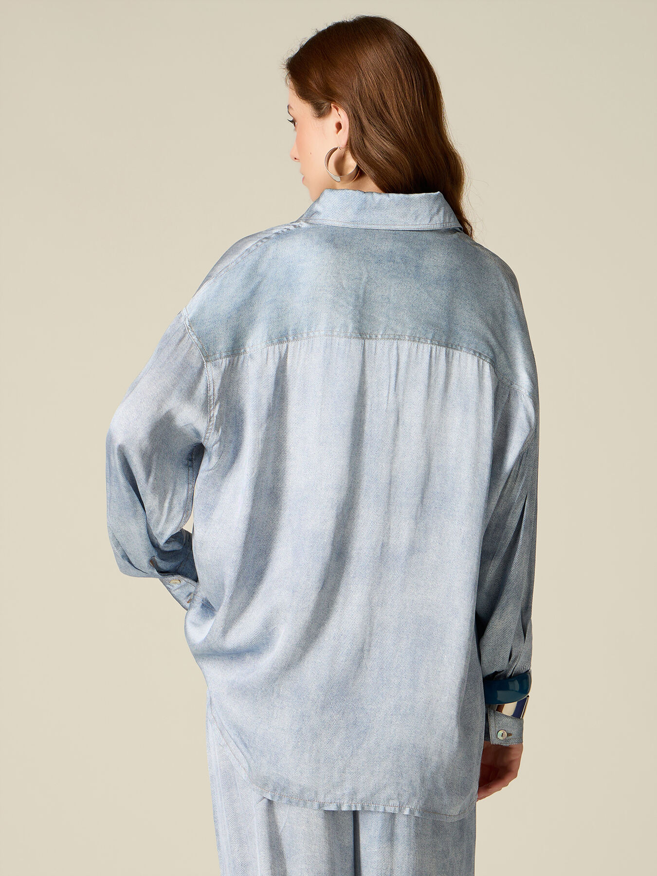 Oversized satin shirt with denim effect image number 1