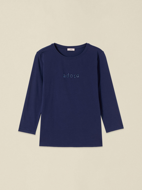 T-shirt with jewel lettering embroidery