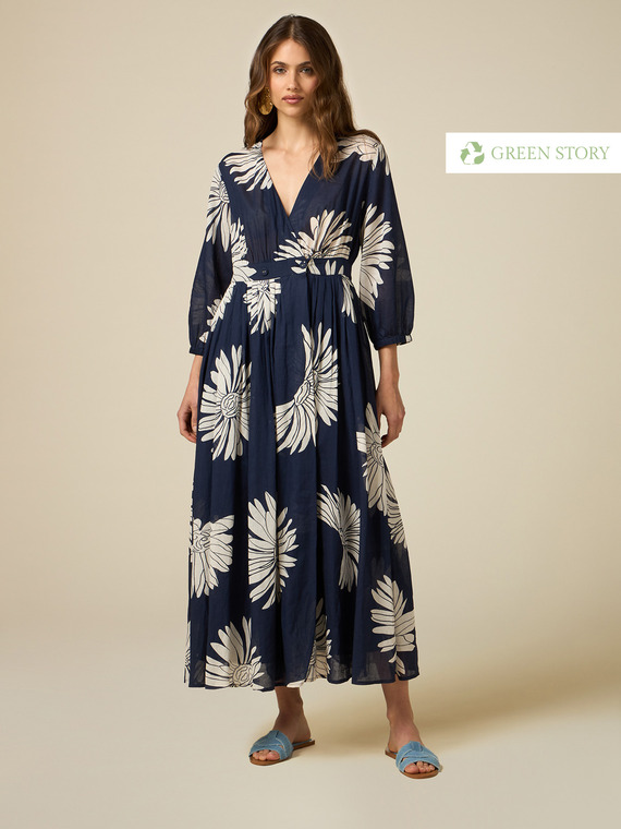 Long dress in patterned cotton muslin